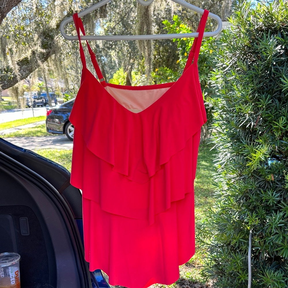 Aqua Green Vibrant Red Layered Swim Camisole